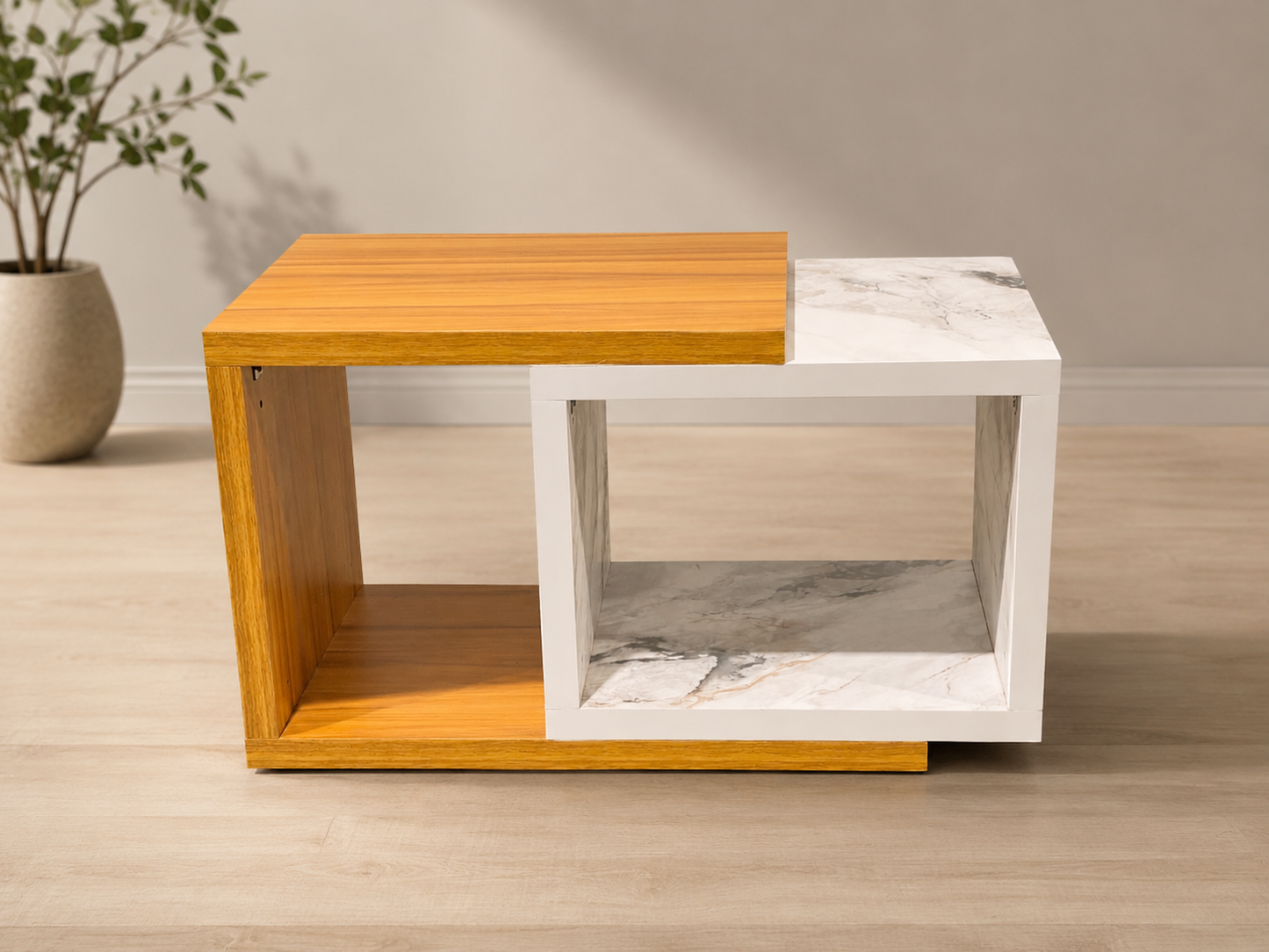 Modern Two-Tone Wooden Coffee Table with Open Storage
