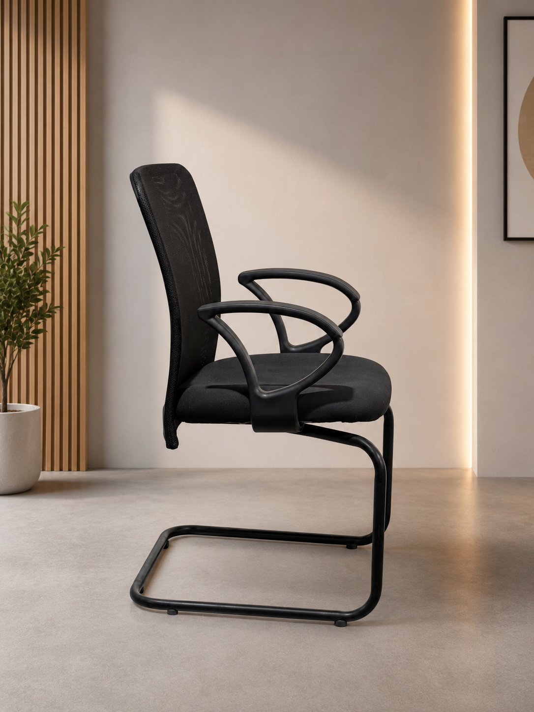 Ergonomic Mesh Visitor Office Chair with Armrests – Black