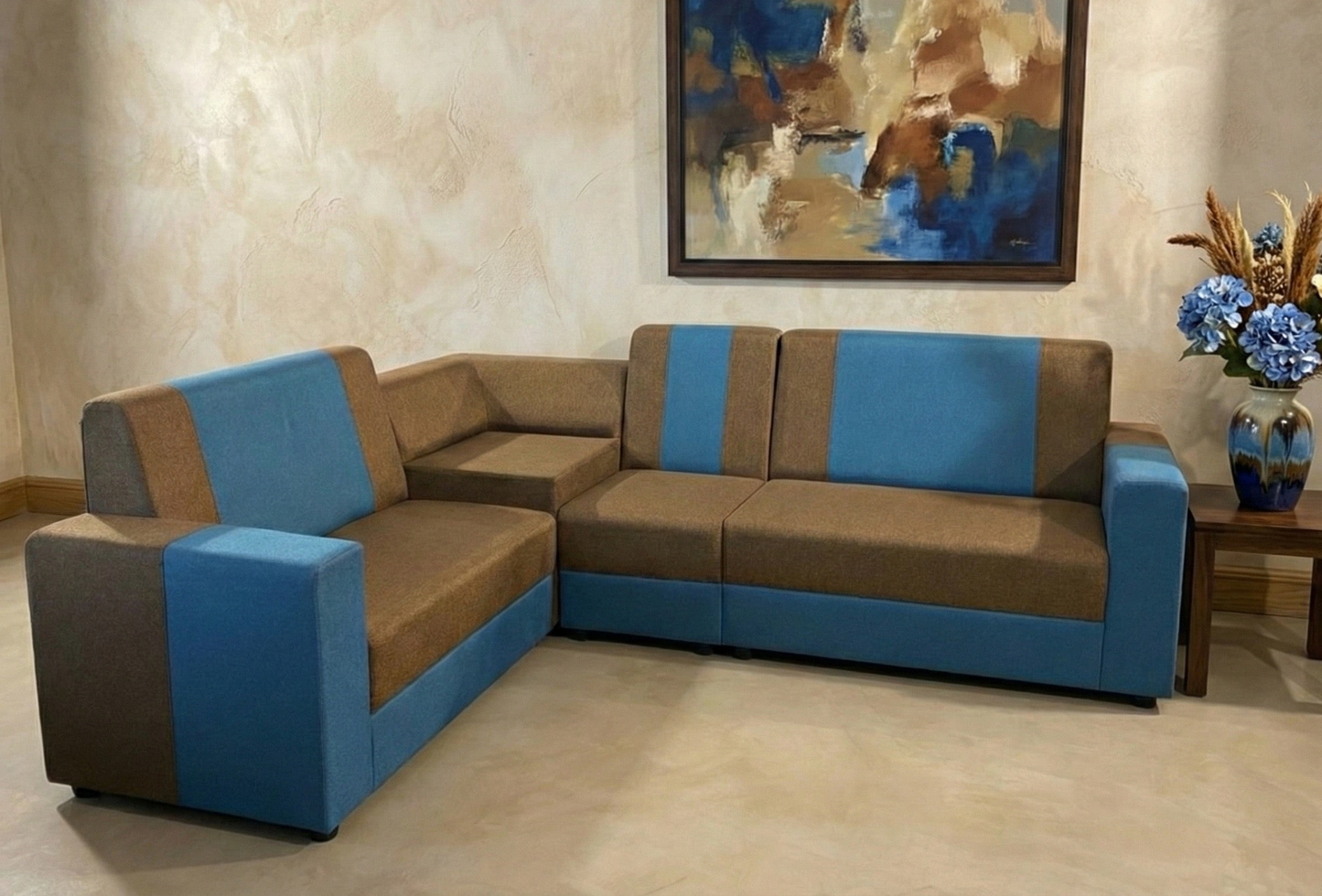 Premium L-shape sofa with Vibrant Blue Accents