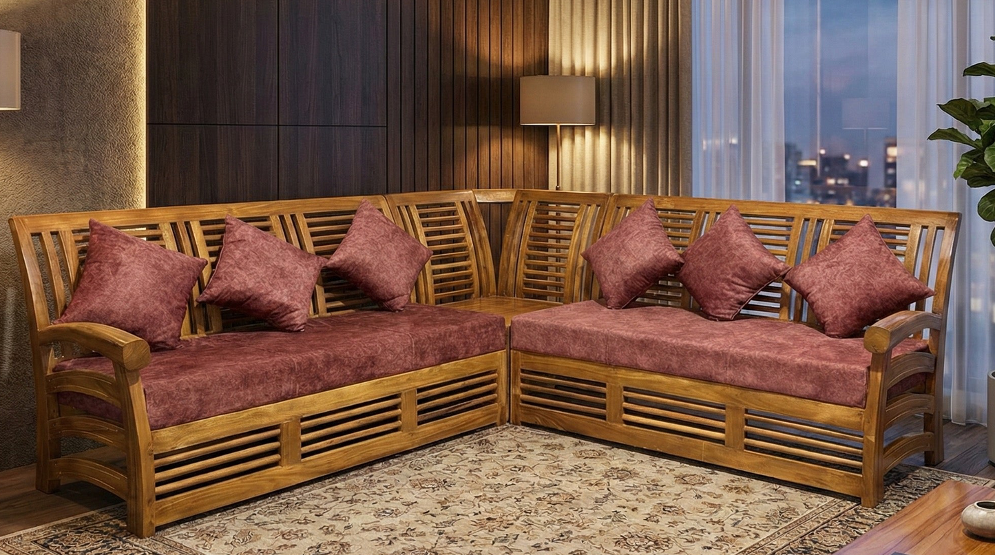 Slat-Back L-Shaped Suite with Scroll-Arm Sectional