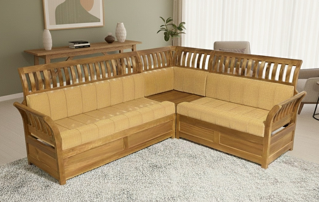 3+2+ CORNER CHARUPADY ACACIA WOODEN SETTY 2209