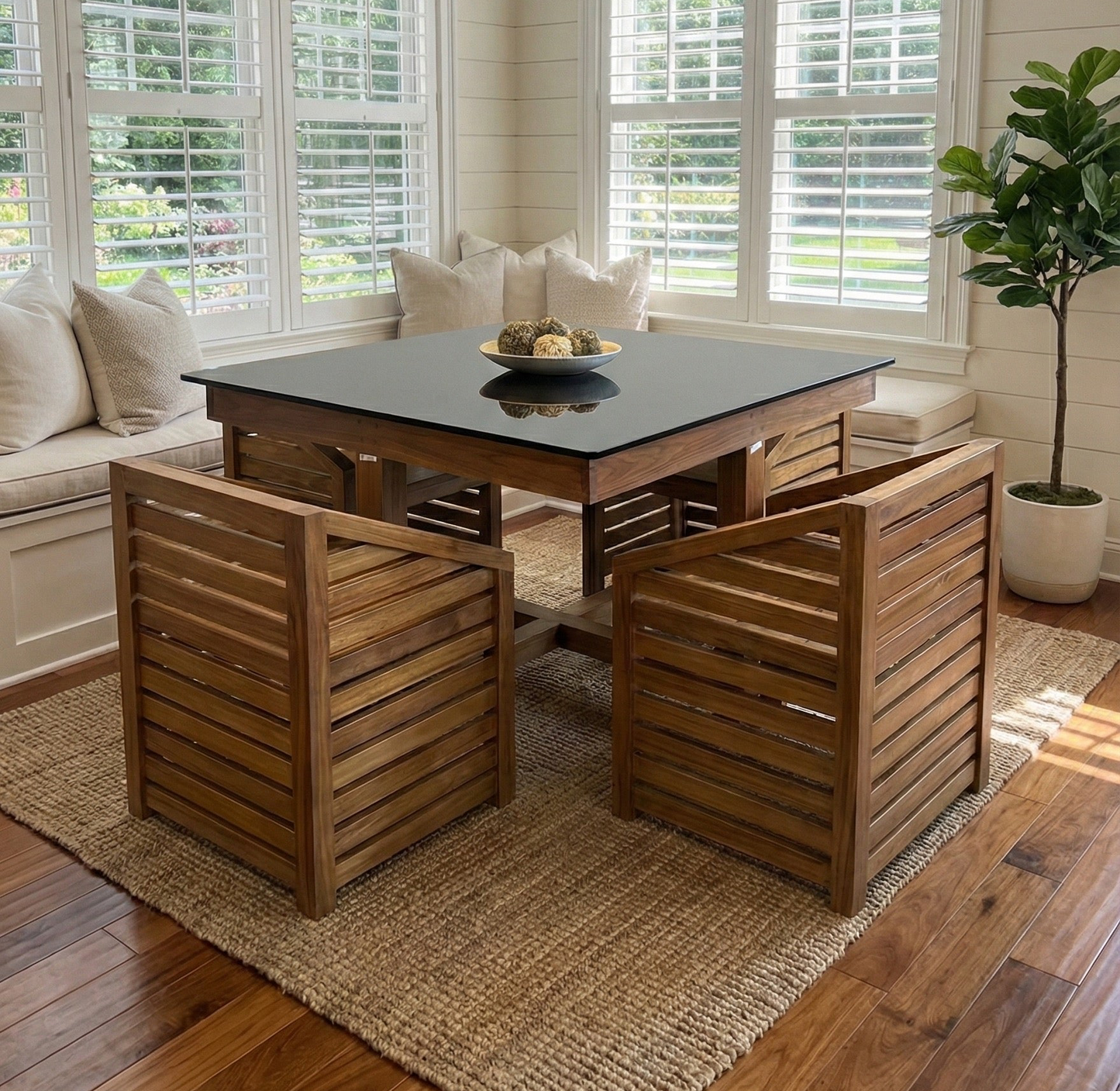 DINING TABLE KITCHEN 4 CHAIR WITH GLASS 1122