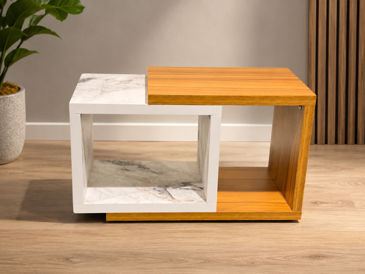 Modern Two-Tone Wooden Coffee Table with Open Storage
