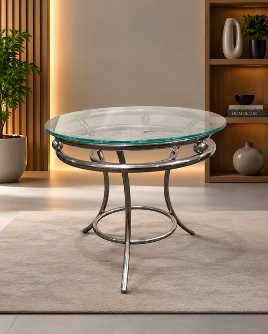Modern Round Glass Center Table with Chrome Finish