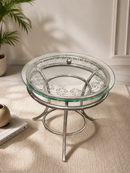 Modern Round Glass Center Table with Chrome Finish