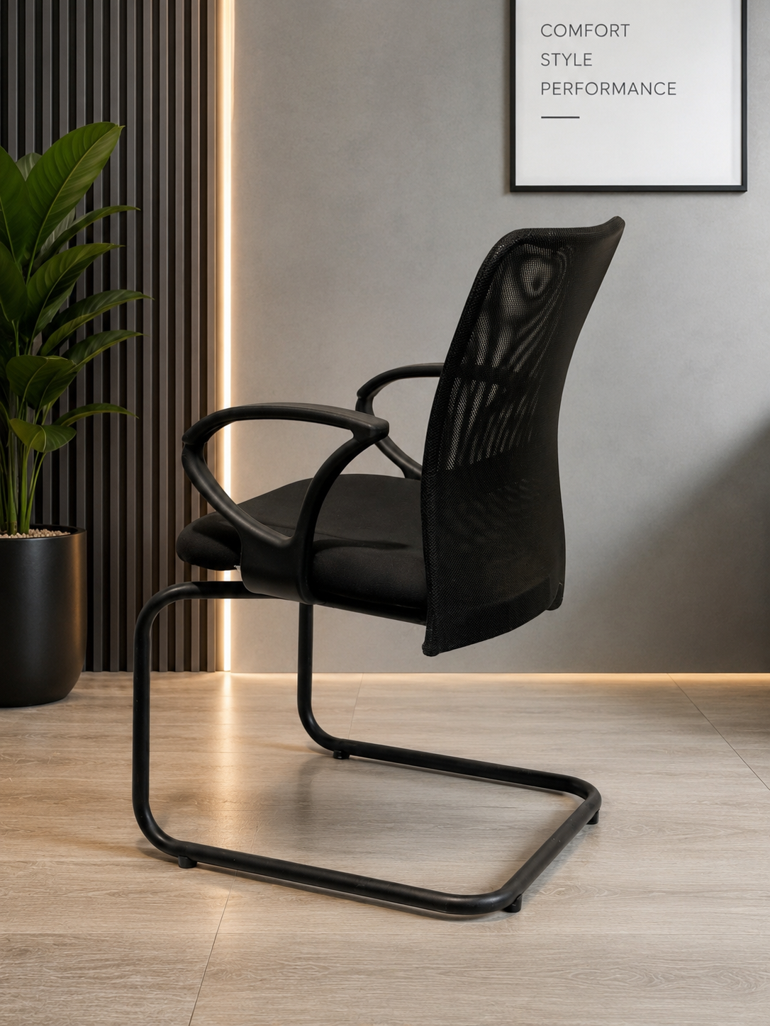 Ergonomic Mesh Visitor Office Chair with Armrests – Black