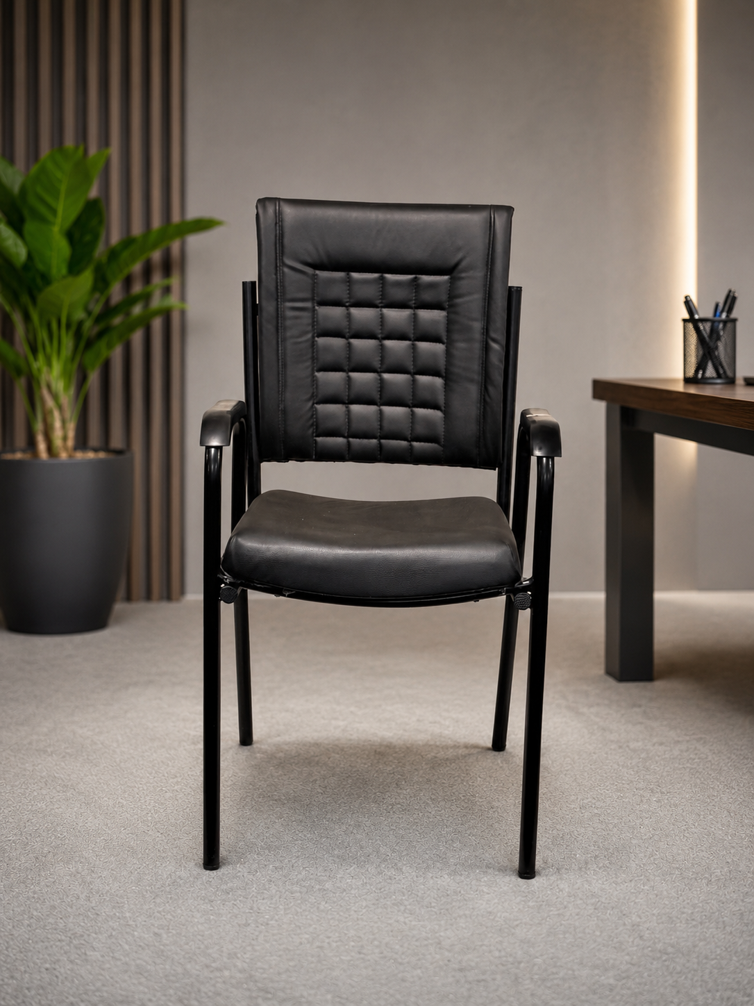 Black Cushioned Visitor Chair with Armrests