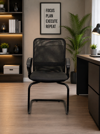 Ergonomic Mesh Visitor Office Chair with Armrests – Black
