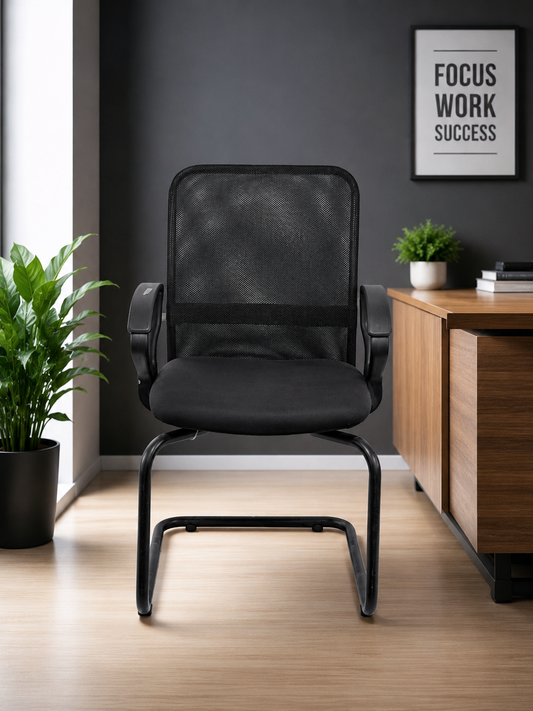 Ergonomic Mesh Visitor Office Chair with Armrests – Black