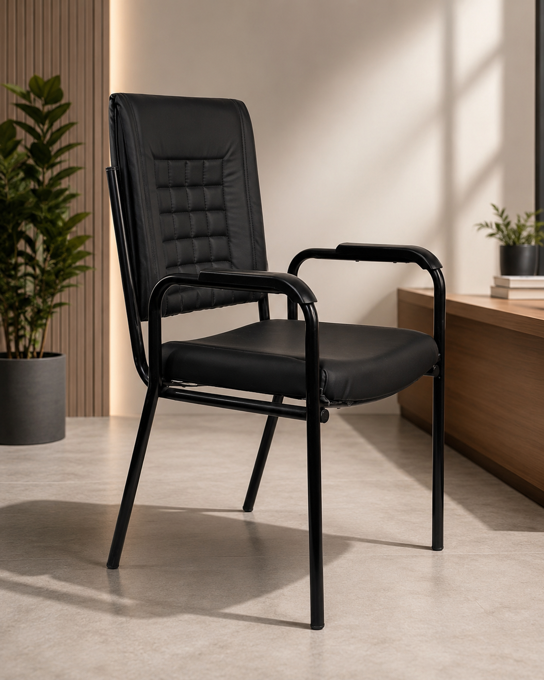 Black Cushioned Visitor Chair with Armrests