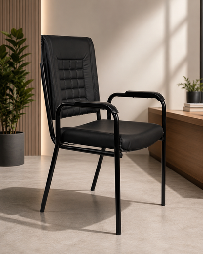 Black Cushioned Visitor Chair with Armrests