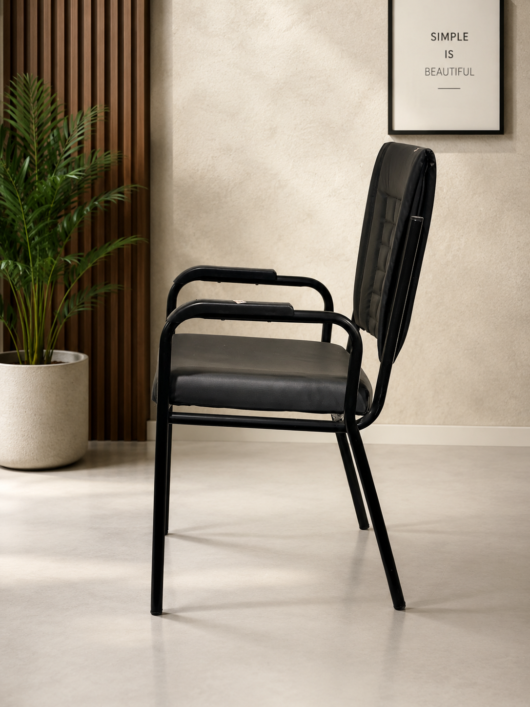 Black Cushioned Visitor Chair with Armrests