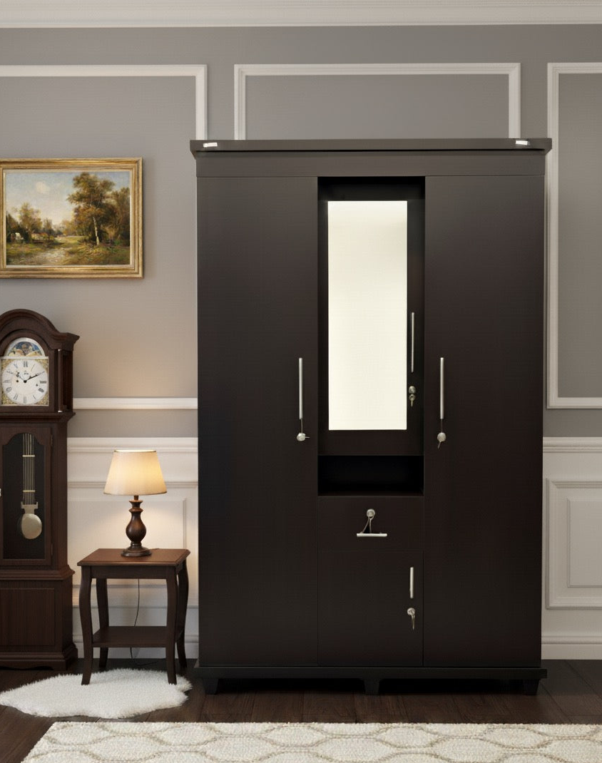 WARDROBE 3 DOOR WITH DRESSING BLACK 1229