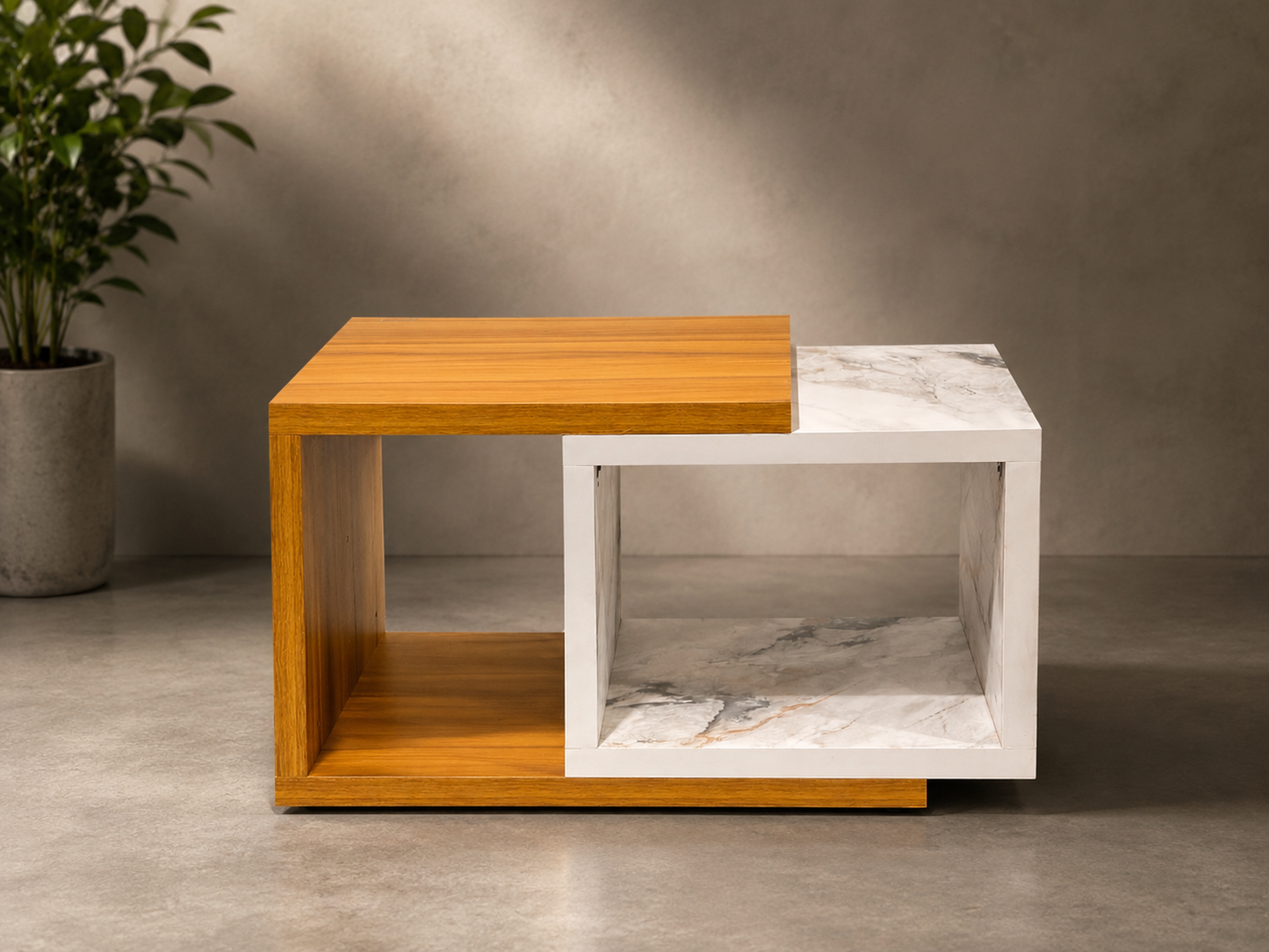 Modern Two-Tone Wooden Coffee Table with Open Storage