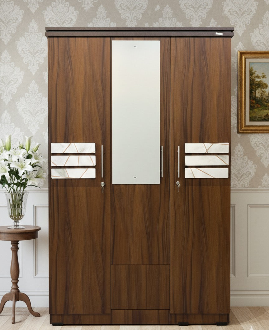WARDROBE 3 DOOR PLAIN LEATHER BLACK 6X4 2152