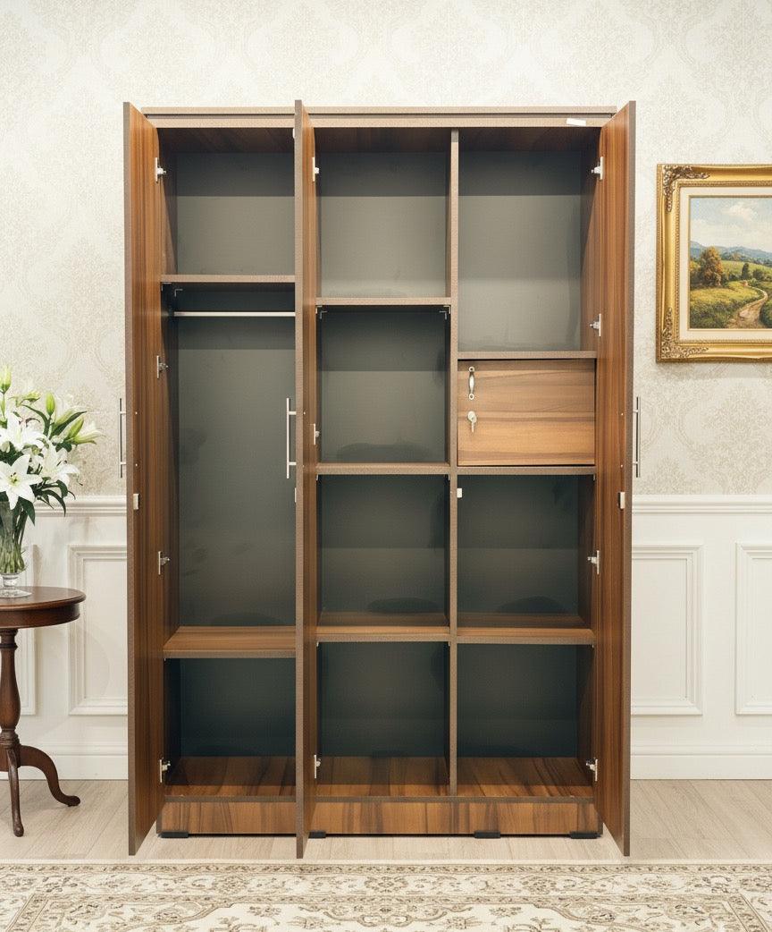 WARDROBE 3 DOOR PLAIN LEATHER BLACK 6X4 2152