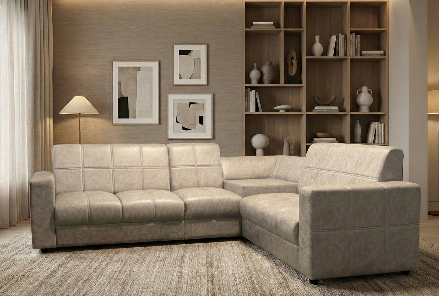 Modern L-Shaped Sectional Corner Sofa in Stone Grey
