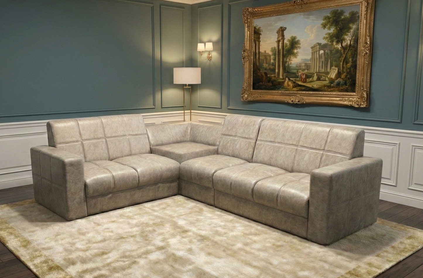 Modern L-Shaped Sectional Corner Sofa in Stone Grey
