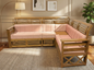 Classic Kerala Teak Wood L-Shaped Sofa | Handcrafted Traditional 5-Seater Wooden Couch