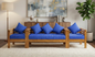 Modern Wooden Sofa Set 3+1+1 | Premium Teak Finish with Blue Cushions
