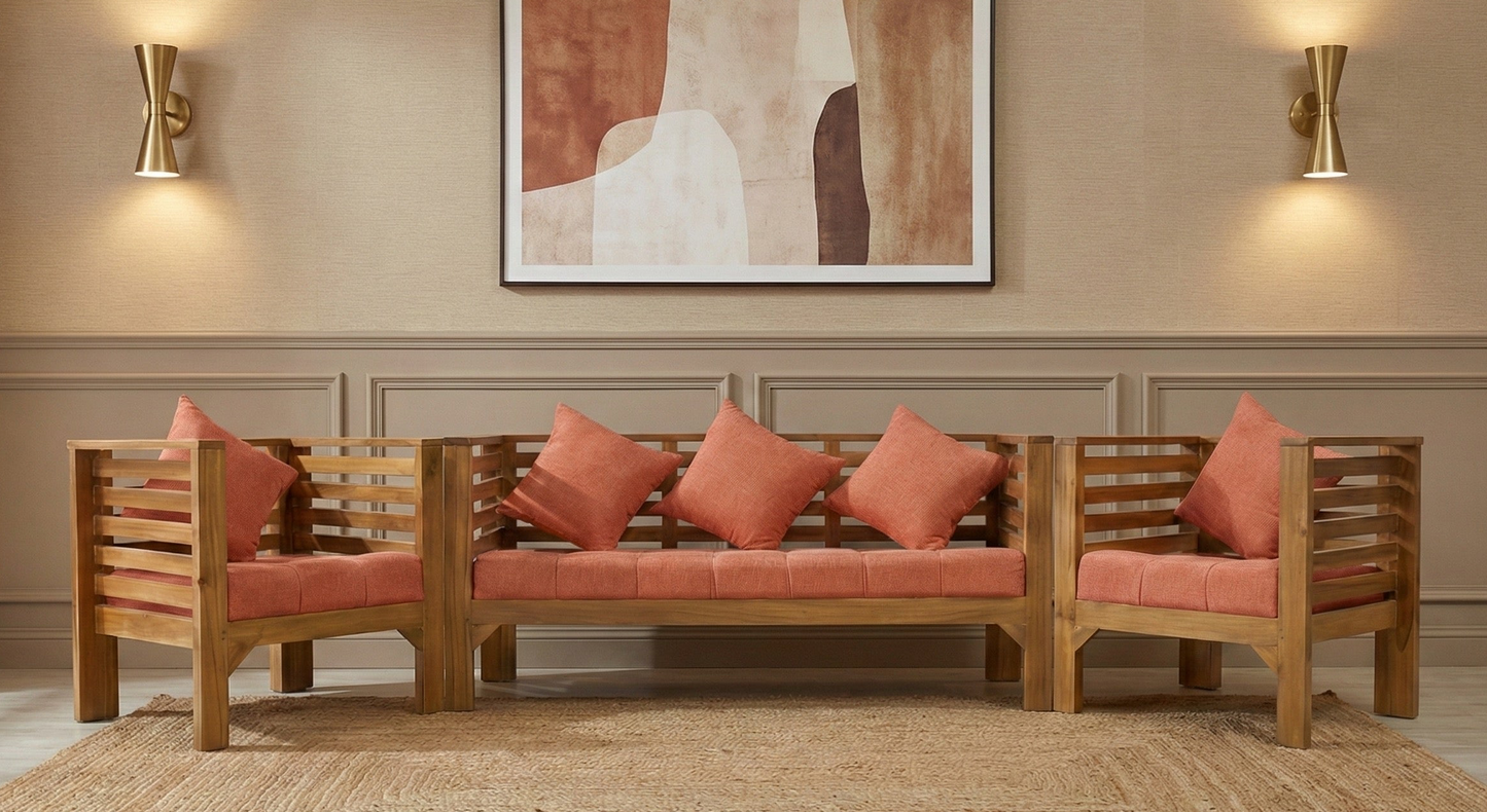 Modern Horizontal Slat 5-Seater Living Room Set