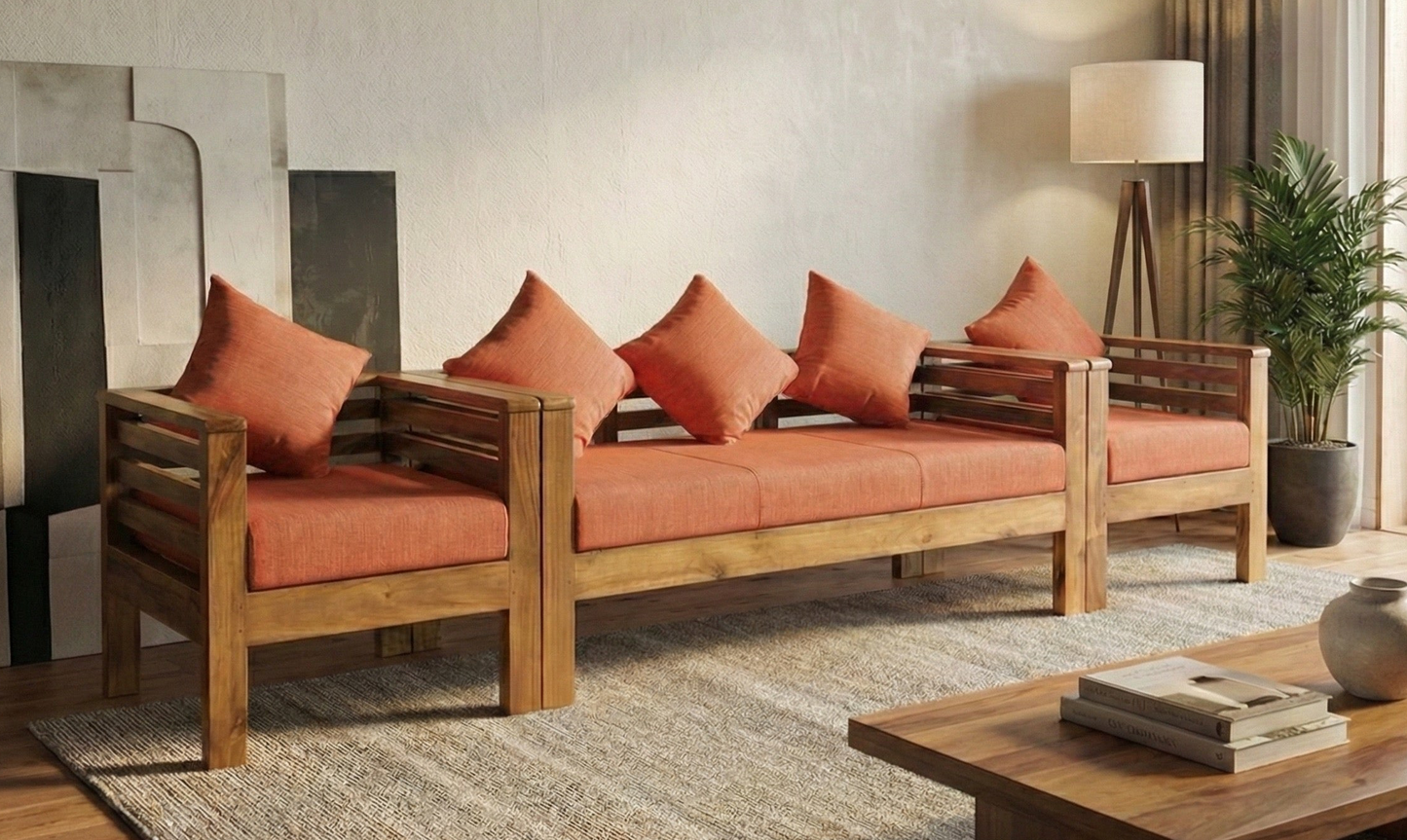 Modern Horizontal Slat 5-Seater Living Room Set