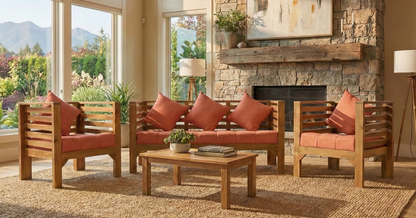 Modern Horizontal Slat 5-Seater Living Room Set