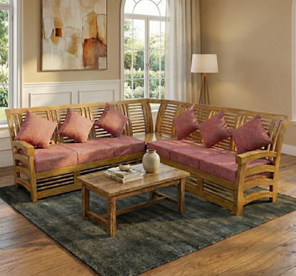 Slat-Back L-Shaped Suite with Scroll-Arm Sectional