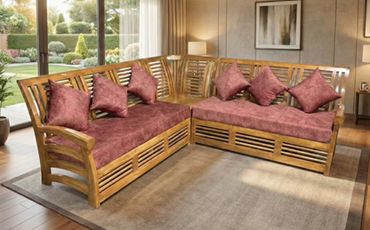 Slat-Back L-Shaped Suite with Scroll-Arm Sectional