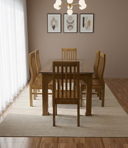 DINING TABLE 6X3 CNC LEAF CUT ACACIA 2344