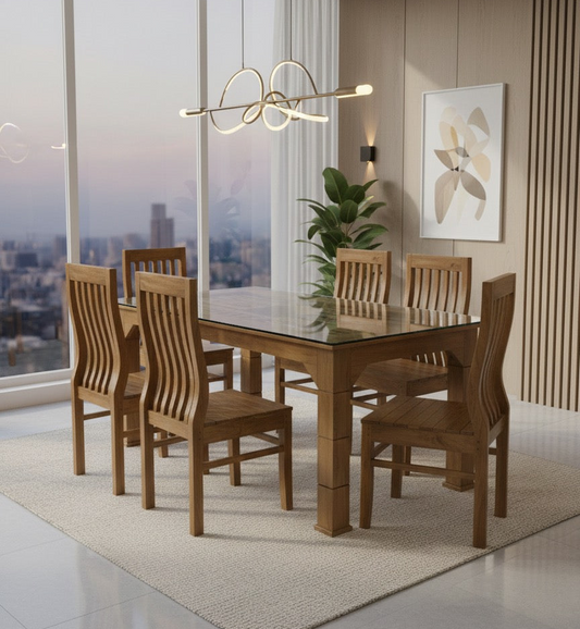 DINING TABLE 6X3 CNC LEAF CUT ACACIA 2344
