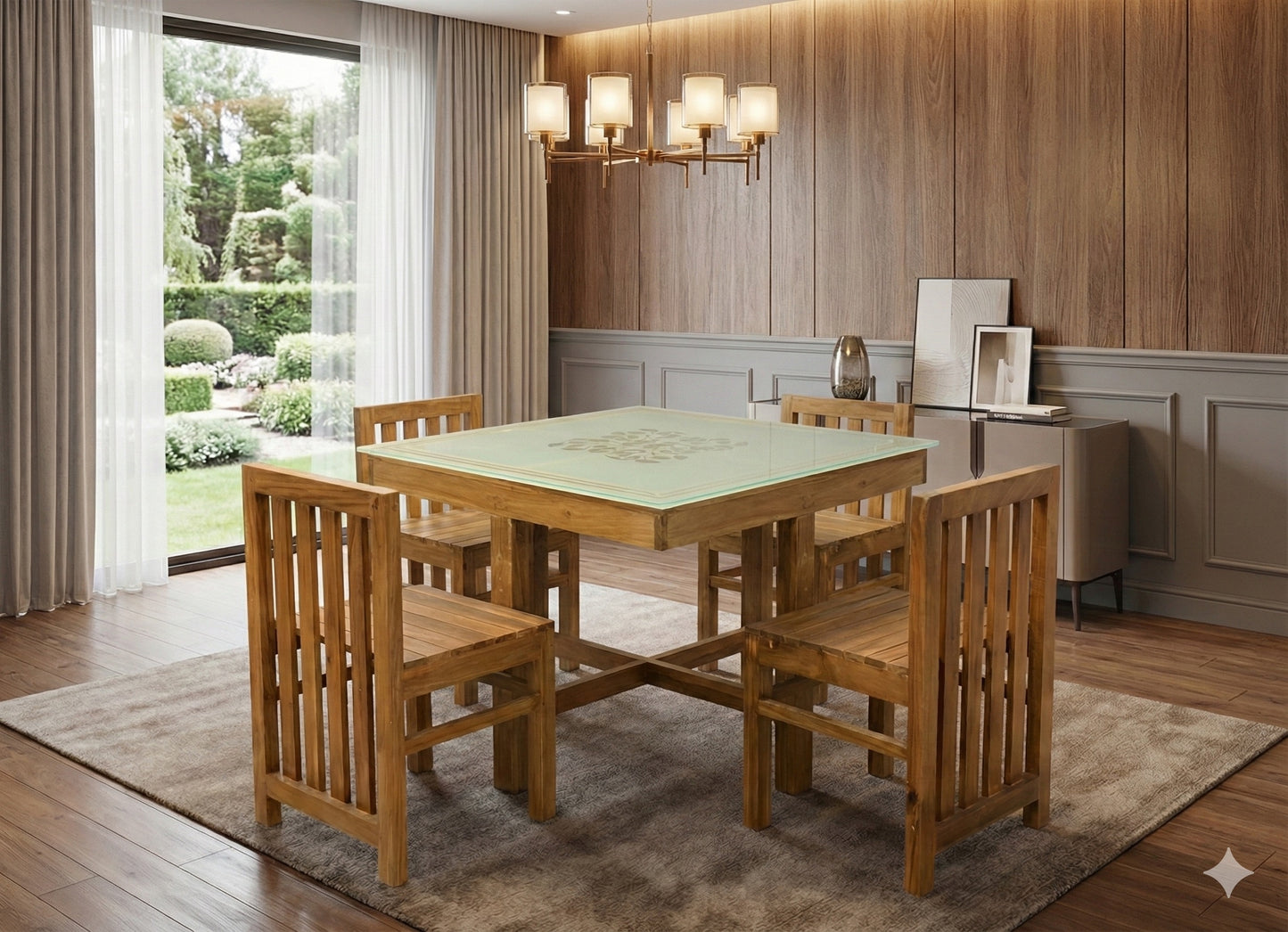 DINING TABLE KITCHEN 4 CHAIR WITH GLASS 1122