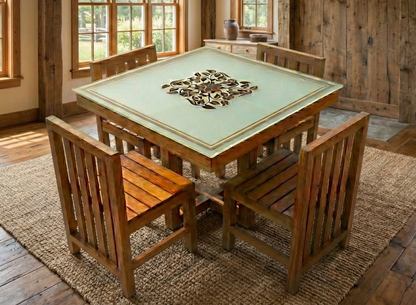 DINING TABLE KITCHEN 4 CHAIR WITH GLASS 1122