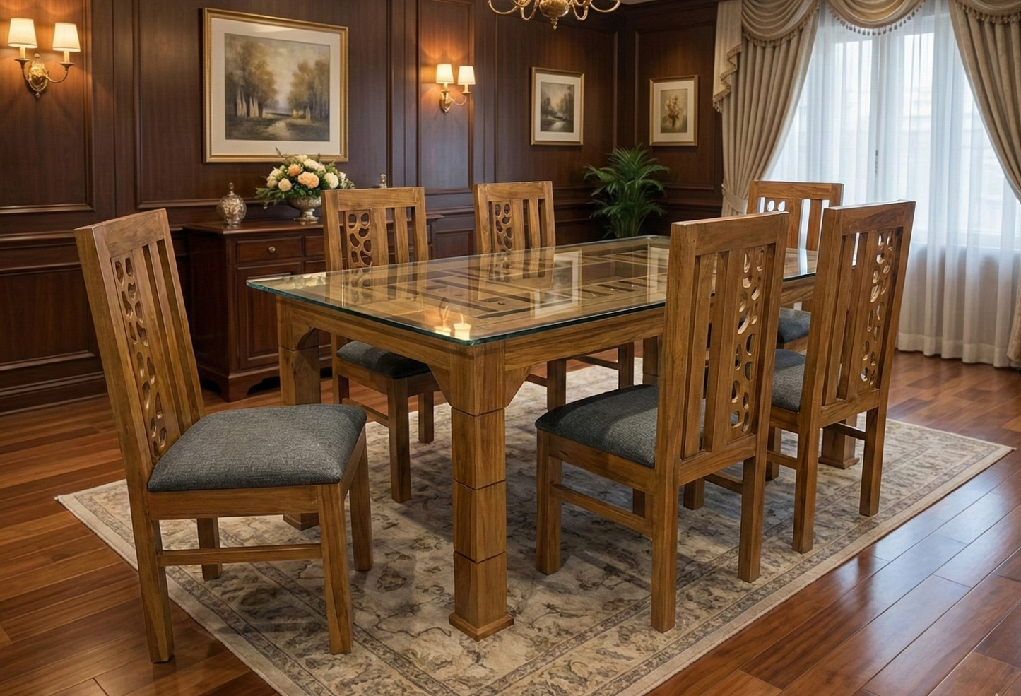 6X3.5 CNC NET CUTTING ACACIA DINING TABLE 2385