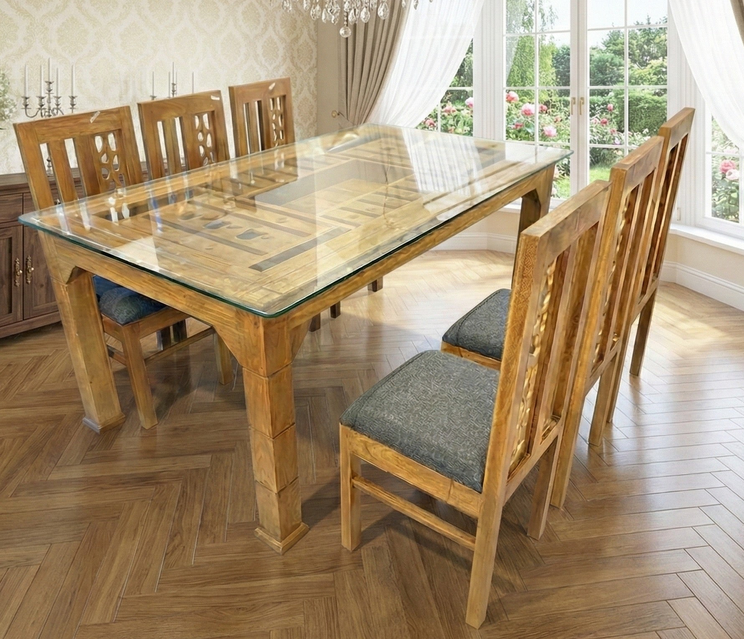 6X3.5 CNC NET CUTTING ACACIA DINING TABLE 2385