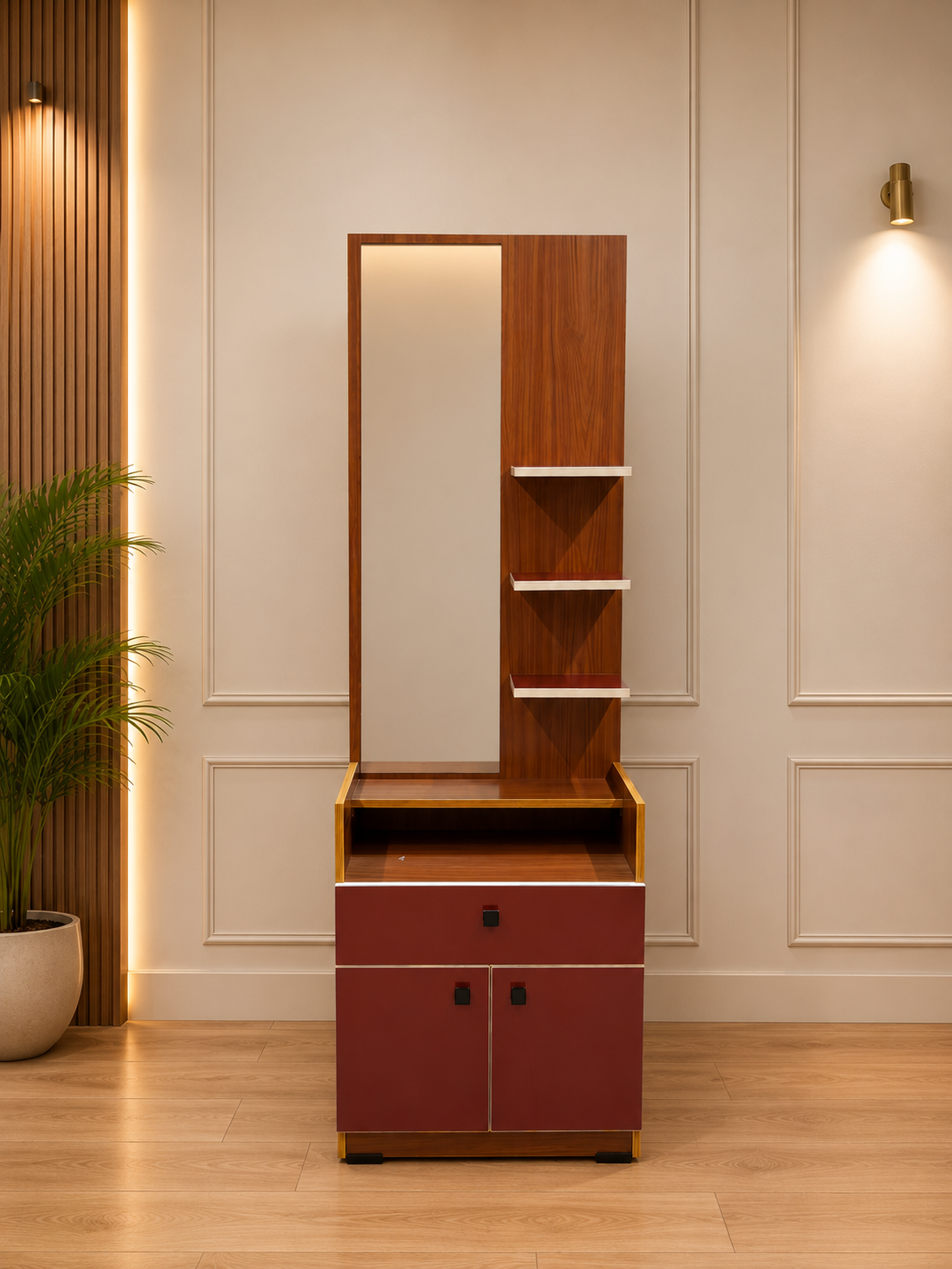 Modern Walnut Dressing Table with Mirror
