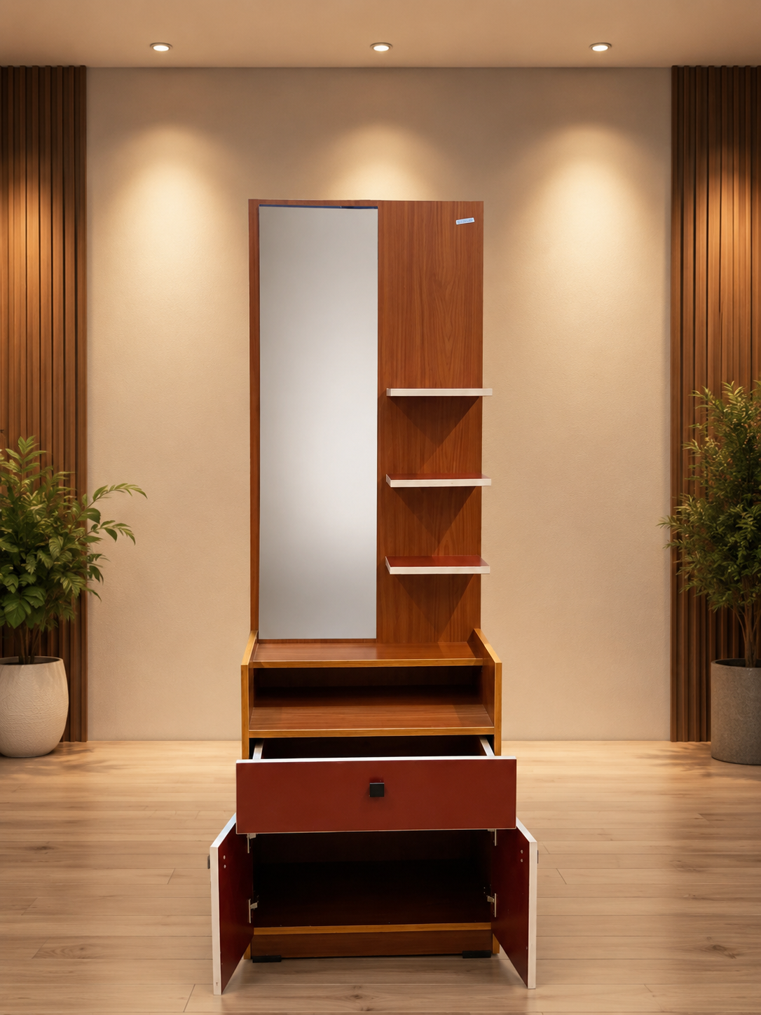 Modern Walnut Dressing Table with Mirror