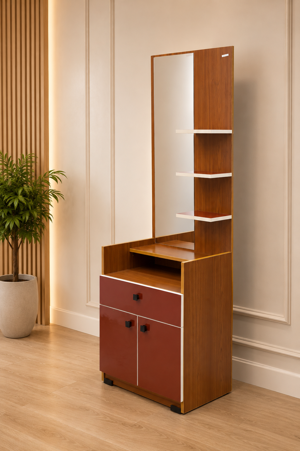 Modern Walnut Dressing Table with Mirror