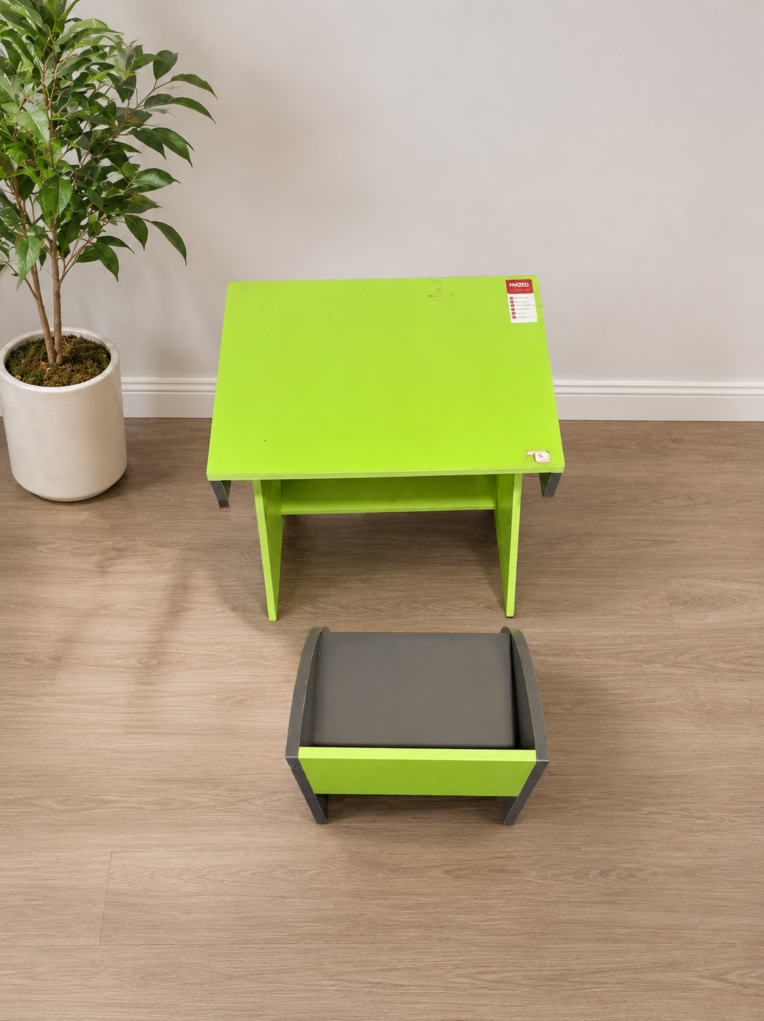 Modern Kids Study Table & Chair Set – Green & Grey