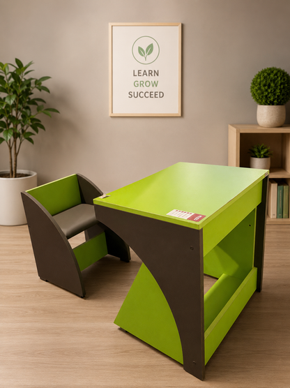 Modern Kids Study Table & Chair Set – Green & Grey