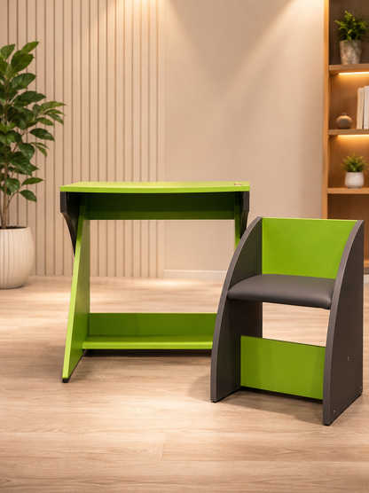 Modern Kids Study Table & Chair Set – Green & Grey