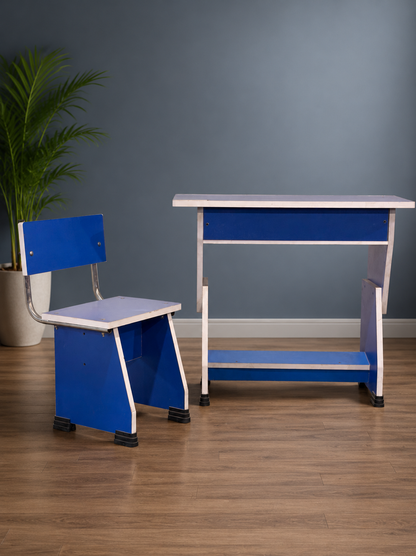Premium Blue & White School Desk and Chair Set | Student Study Table