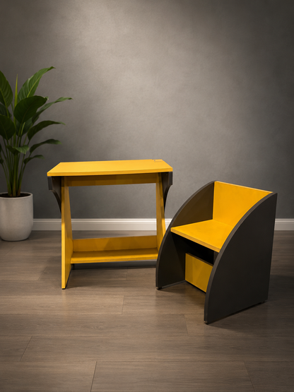 Kids Study Table & Chair Set – Wooden Learning Desk for Children | Yellow & Black