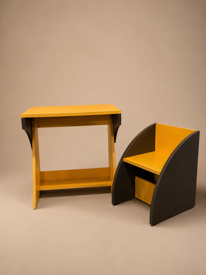 Kids Study Table & Chair Set – Wooden Learning Desk for Children | Yellow & Black