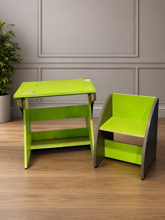 Kids Wooden Study Table & Chair Set | Modern Green Learning Desk for Children